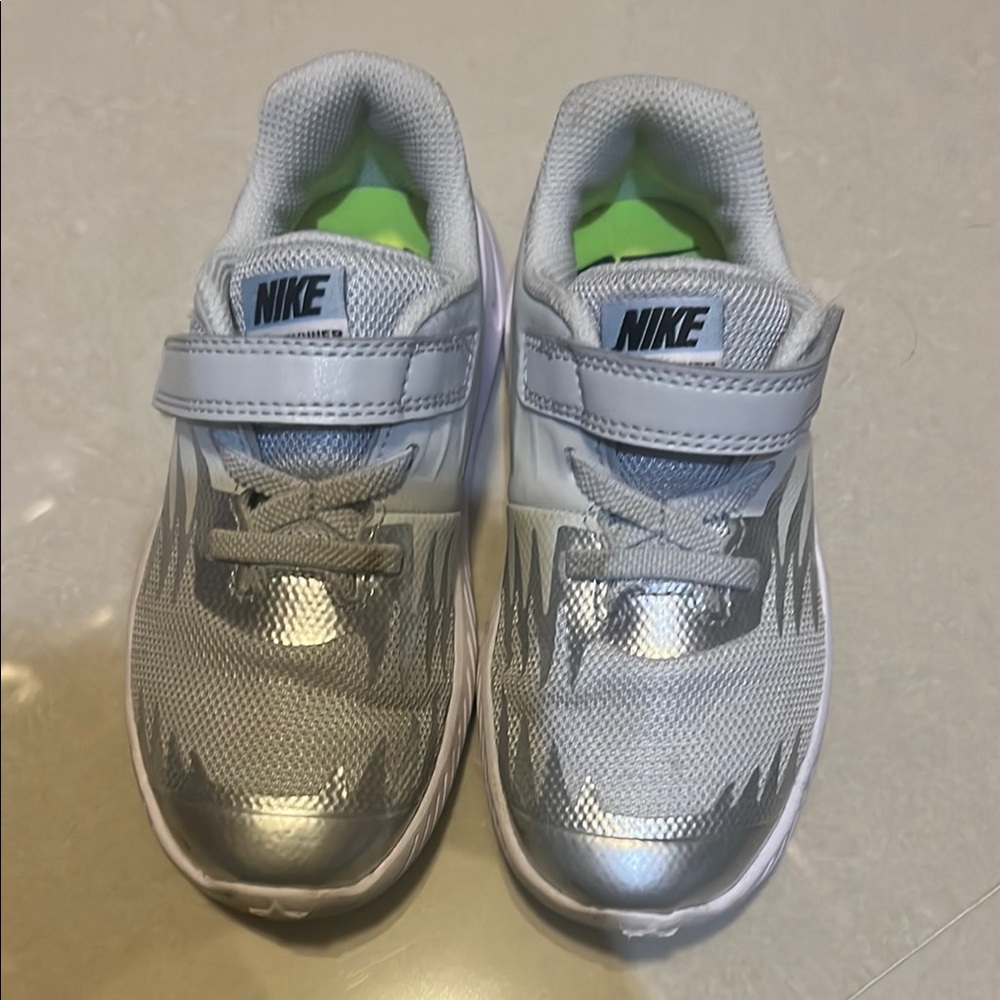 Nike Silver and Green Sneakers with Velcro Closure